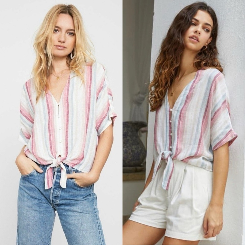 Rails Thea Linen Blend Tie Front Top Tropic Stripe NWT S